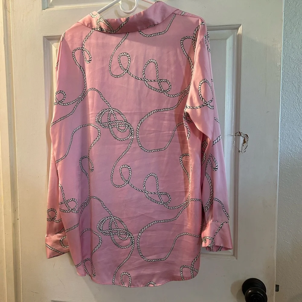 Zara Pink Rope Print Satin Button-Up Blouse - Picture 2 of 2